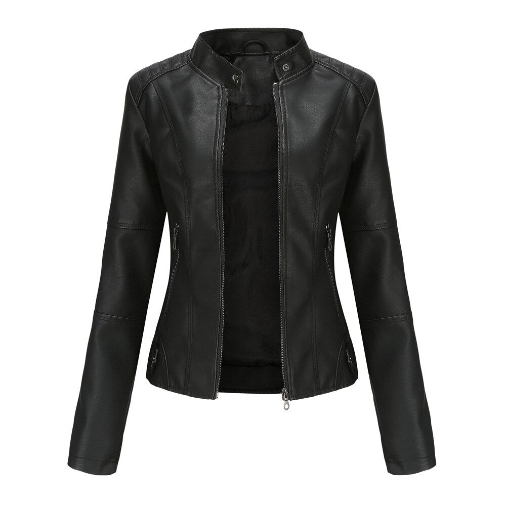 Adelia | Women's Mandarin Collar Leather Jacket Faux