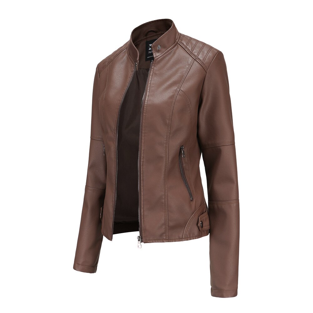 Adelia | Women's Mandarin Collar Leather Jacket Faux