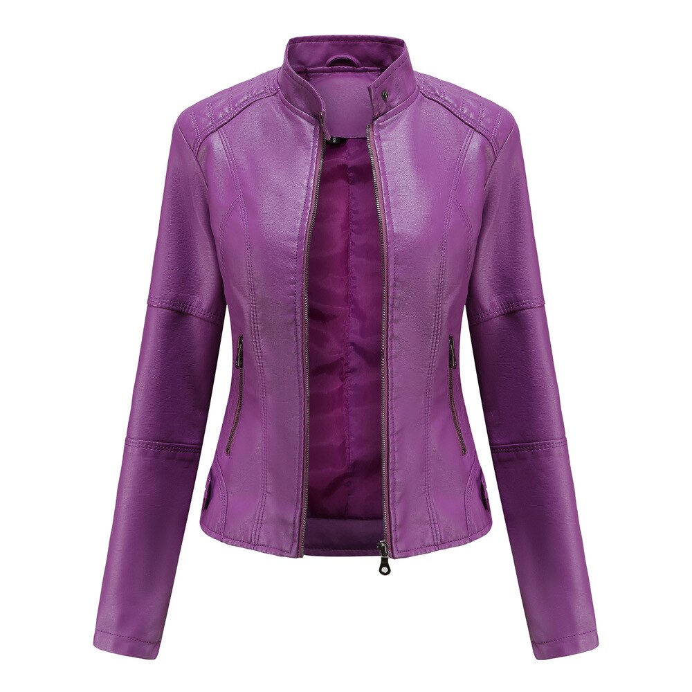 Adelia | Women's Mandarin Collar Leather Jacket Faux