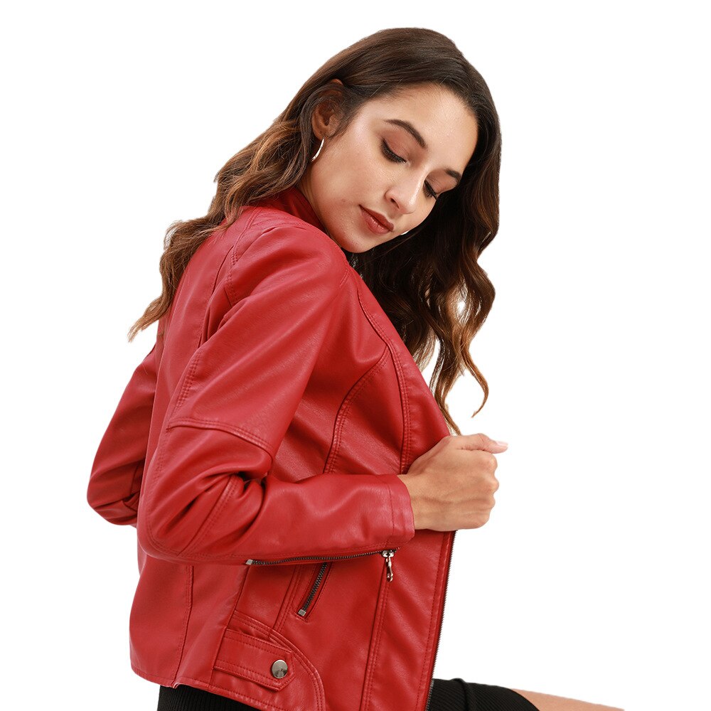Adelia | Women's Mandarin Collar Leather Jacket Faux