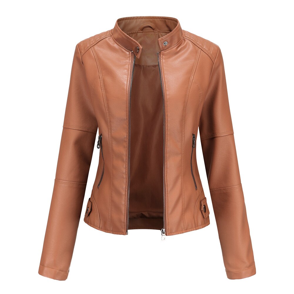 Adelia | Women's Mandarin Collar Leather Jacket Faux