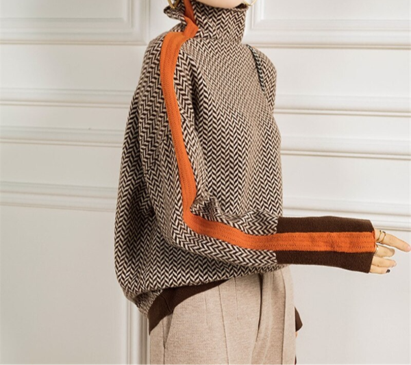 Elisa | Women's Striped Turtleneck Sweater Long