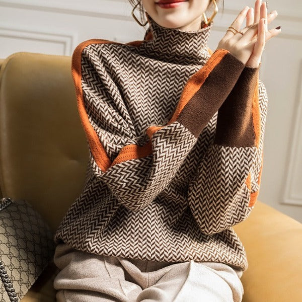 Elisa | Women's Striped Turtleneck Sweater Long