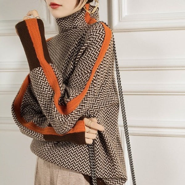 Elisa | Women's Striped Turtleneck Sweater Long