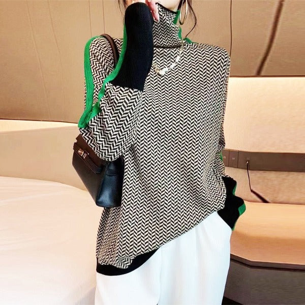 Elisa | Women's Striped Turtleneck Sweater Long