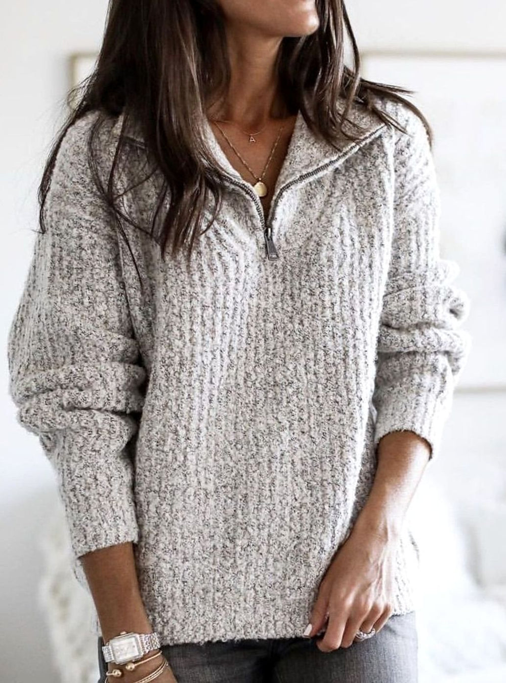 Eulalia | Women's Cable Knit Quarter Zip Sweater