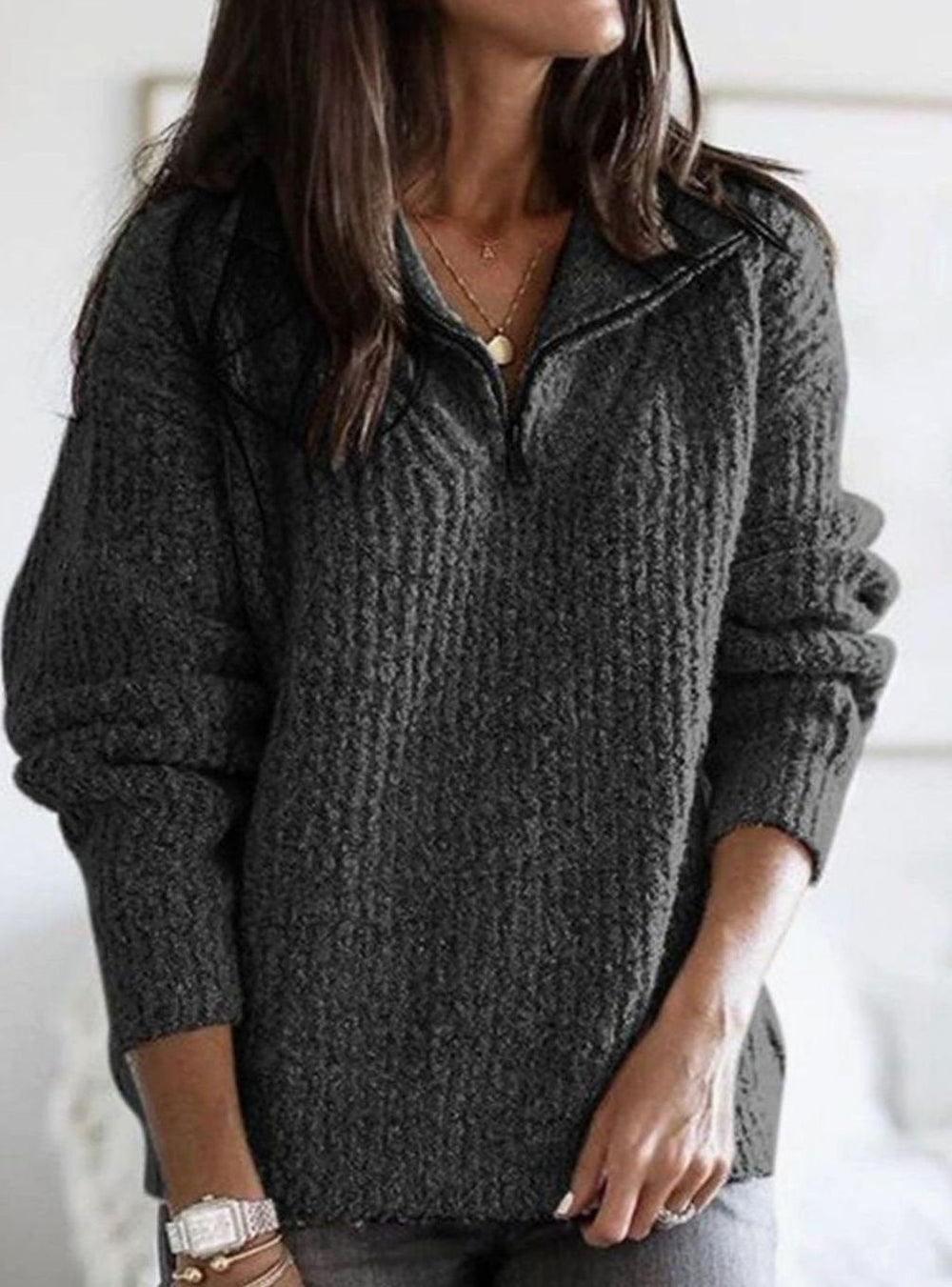 Eulalia | Women's Cable Knit Quarter Zip Sweater