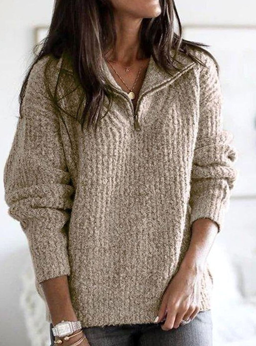 Eulalia | Women's Cable Knit Quarter Zip Sweater