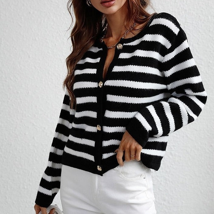 Freya | Women's Striped Cardigan Knitted Open Front