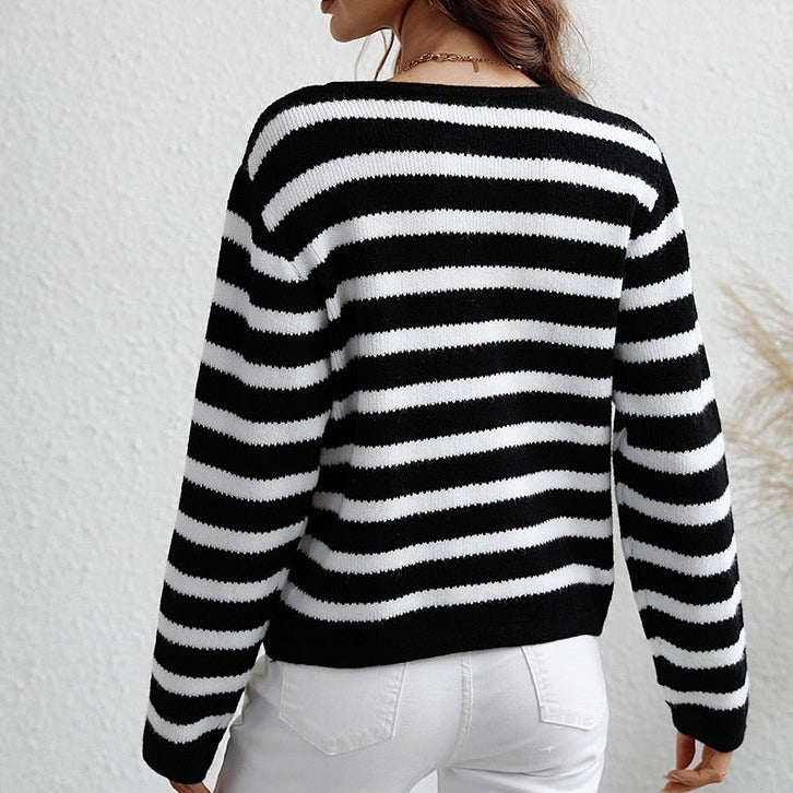 Freya | Women's Striped Cardigan Knitted Open Front
