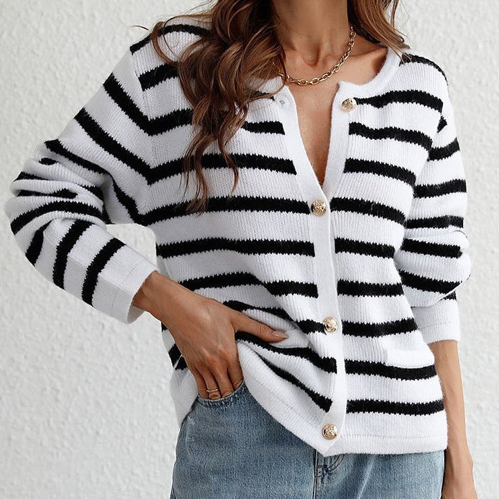 Freya | Women's Striped Cardigan Knitted Open Front