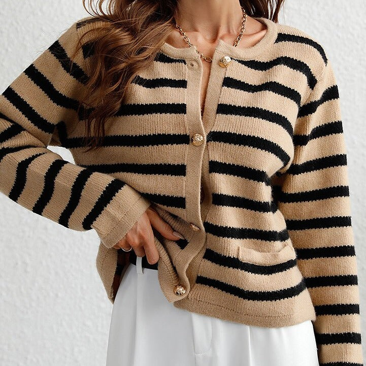 Freya | Women's Striped Cardigan Knitted Open Front