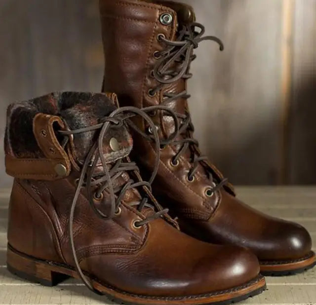 Isolde | Women's Lace up Leather Boots Fur Lined